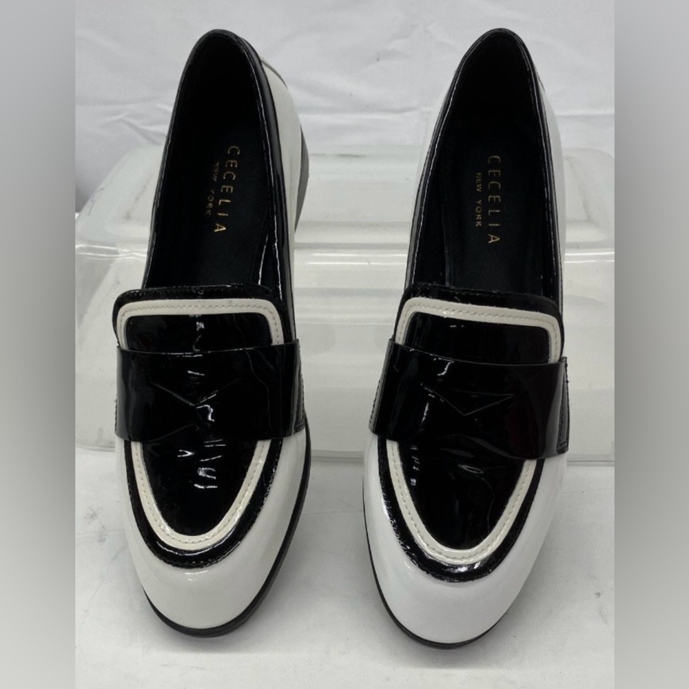 Cecelia New York Kali Black White Patent Leather Mod Academia Loafers 7
